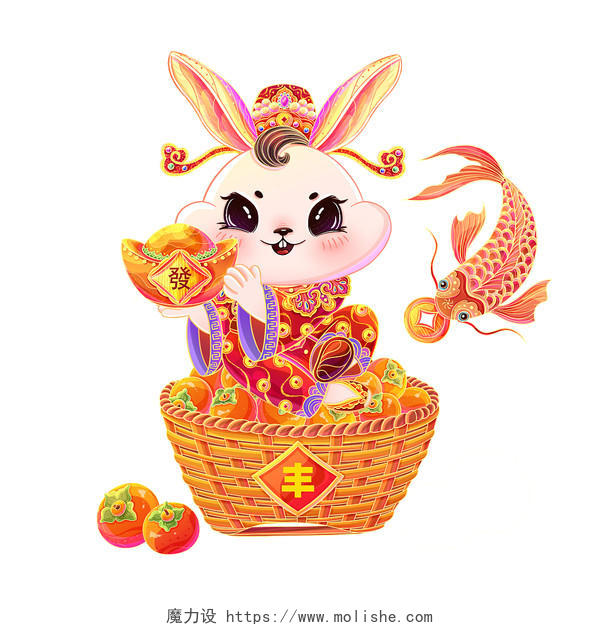 兔年国潮插画JPG素材兔年新年兔子